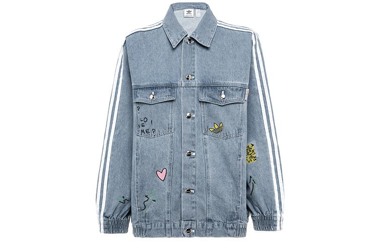 Adidas Originals X FIORUCCI Denim Jackets Women s Lapel Moderate Straight Fit FL4147 32