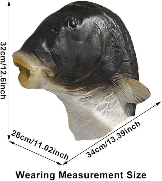 Halloween Fish Head Latex Mask Realistic Animal Costume Horror Party Cosplay Full Head Mask