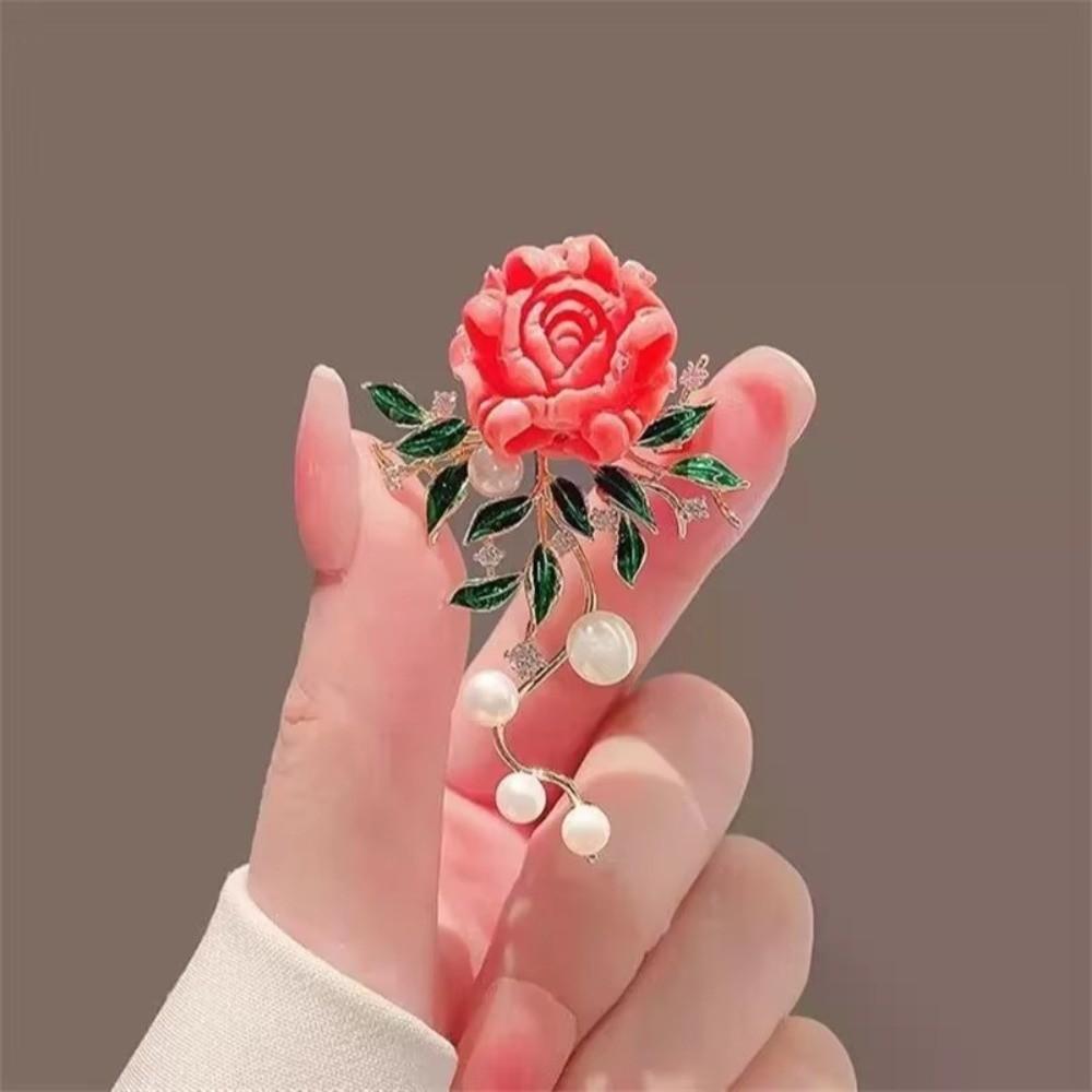 Sparkling Peony Flower Brooches Sweet Pink Brooches Fashion Pearls Brooches  Women Dress Decoration