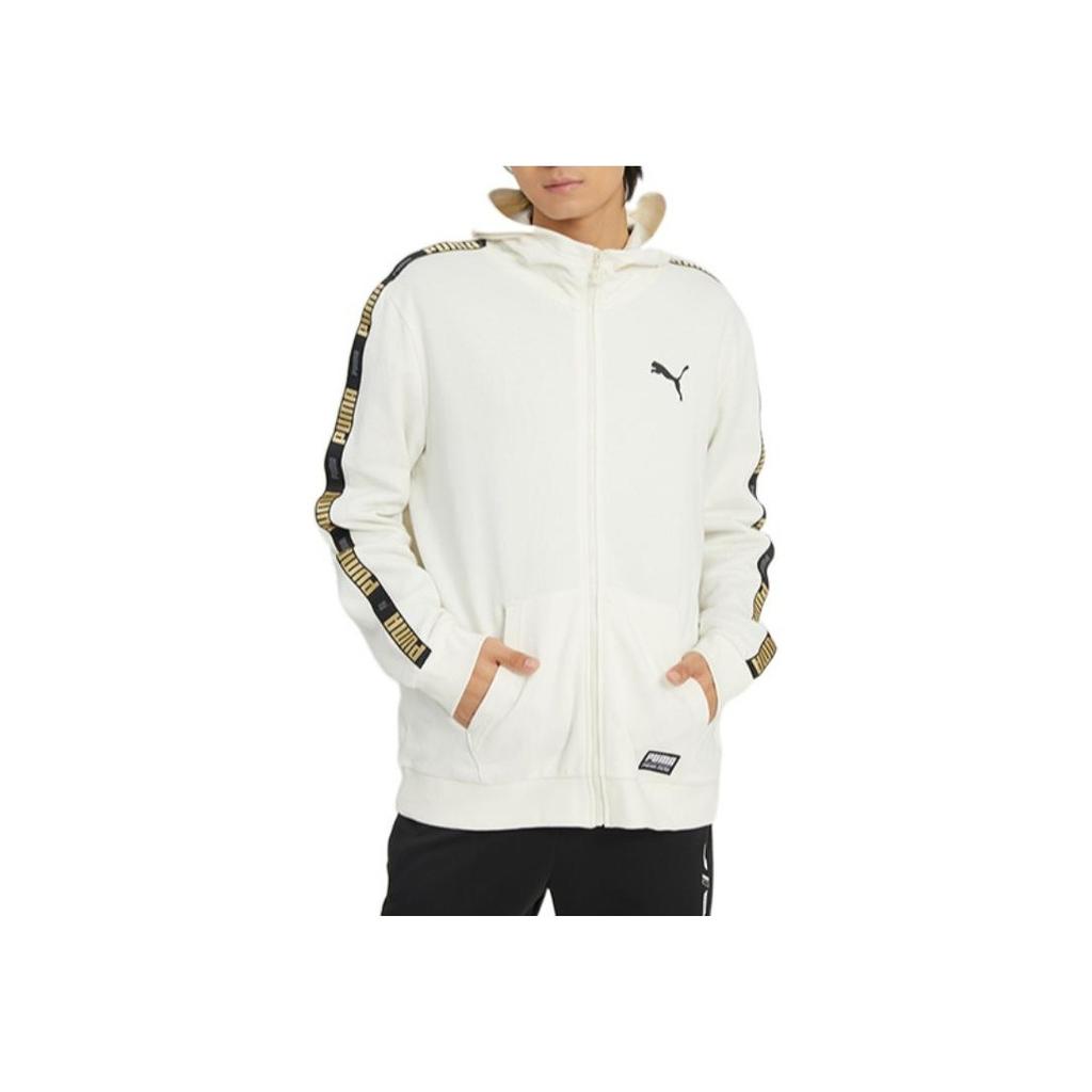 Puma Pánská mikina s kapucí na zip s potiskem loga s plným pruhem Unisex svrchní oblečení Bílá 539532-93