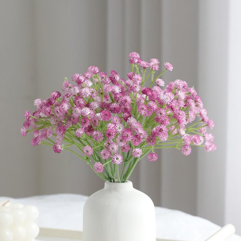 Soft Plastic Baby's Breath Artificial Flowers 22cm Real Touch Gypsophila Mini Bouquet for Wedding Home Decor, 1 Pack