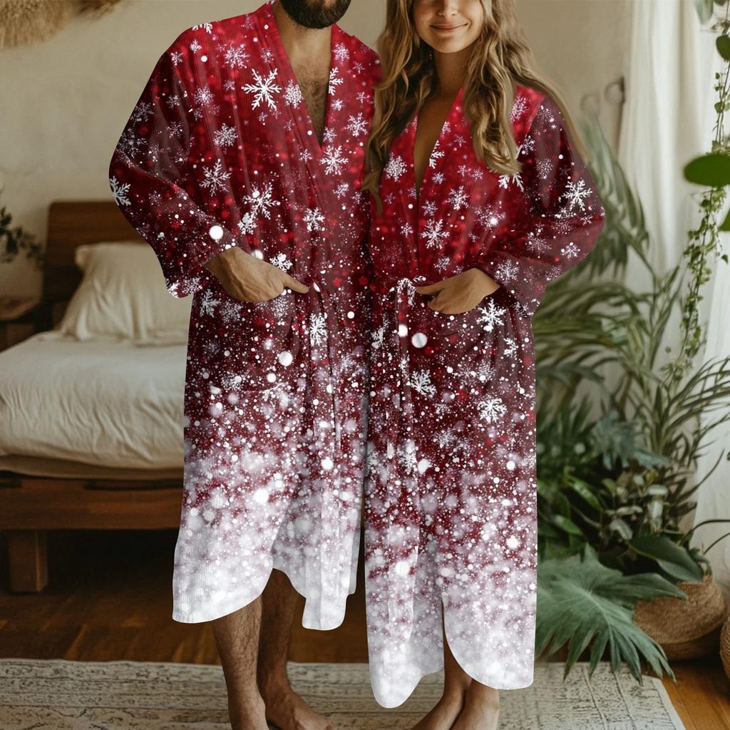 Bathrobe For Men And Women Christmas Printed Flannel Bathrobe Absorbent Quick-drying Cotton Nightgown