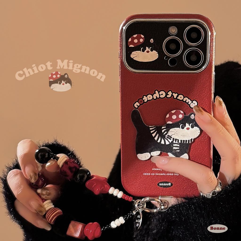 Red Cartoon Cat Suitable for 16pro Max IPhone Case IPhone 15 Leather Cartoon 14 Hanging Chain