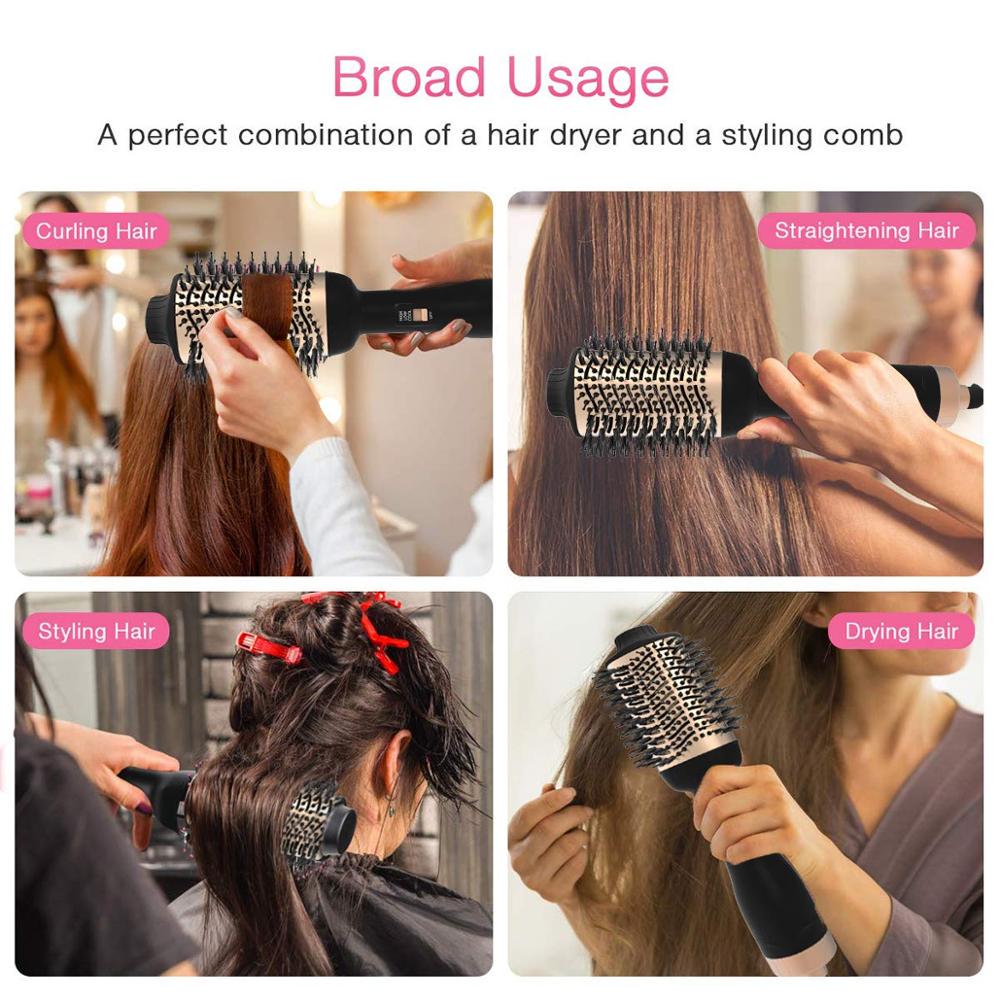 2 In 1 Gold One Step Hair Dryer Brush And Volumizer Anti-scald Hair Straightener&Curler Negative Ions For Wet Dry Hot Air Brush