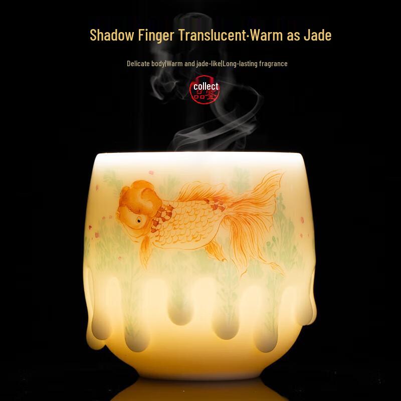 Chaxun Dehua Mutton-fat Jade Porcelain Koi Tea Cup