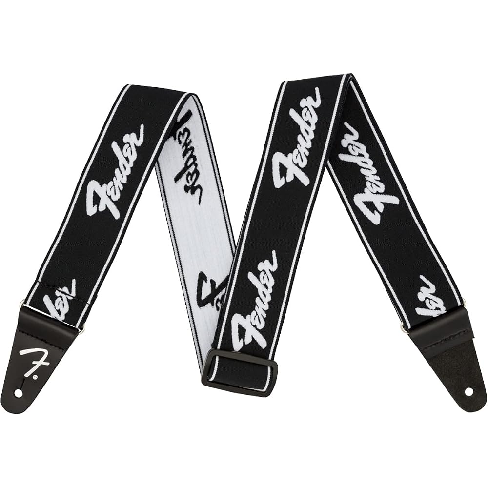 Fender WeighLess Running Logo Strap 2 inch Black White