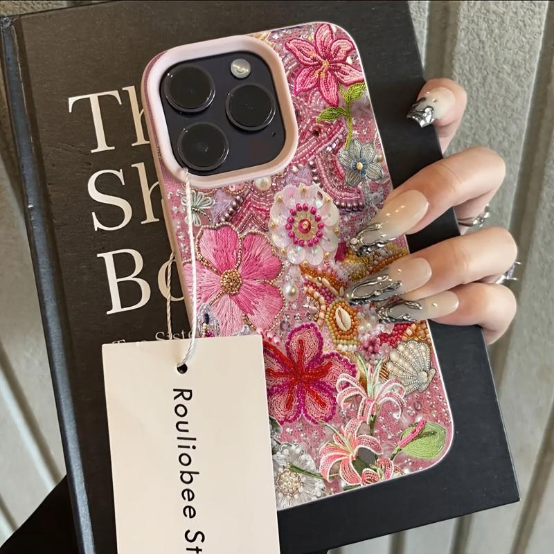 Phone Case For iPhone 17 Pro Max 16 13 14 12 11 15 8 7 Plus XS XR X 17E Air with Floral And Beaded Ocean Patchwork Design Cover