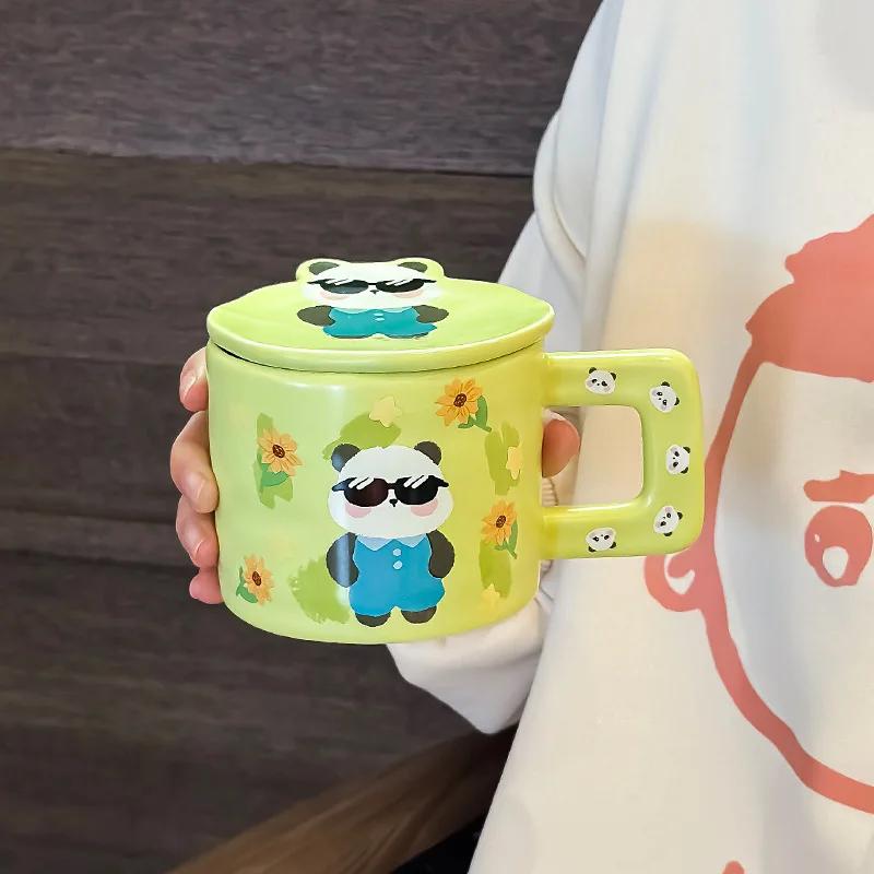 350ml Cute Panda Mug with High Beauty, Female Home Ceramic Cup, Couple Tea Cup, Large Capacity Coffee Breakfast Cup