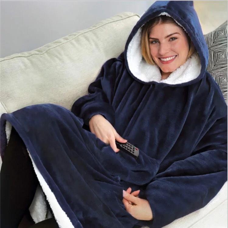 Soft Double-Sided Wearable Hoodie Blanket Pajamas - Comfortable Over Sized Hooded Blanket With Kangaroo Pockets