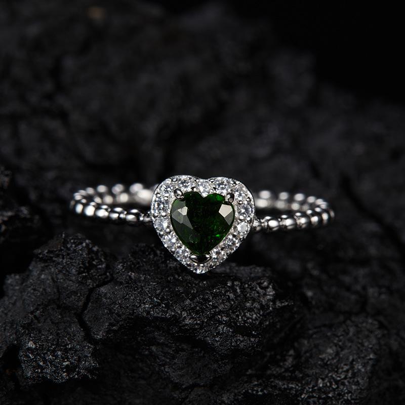 S925 Sterling Silver Natural Garnet Topaz Diopside Color Treasure Amethyst Love Ring Female