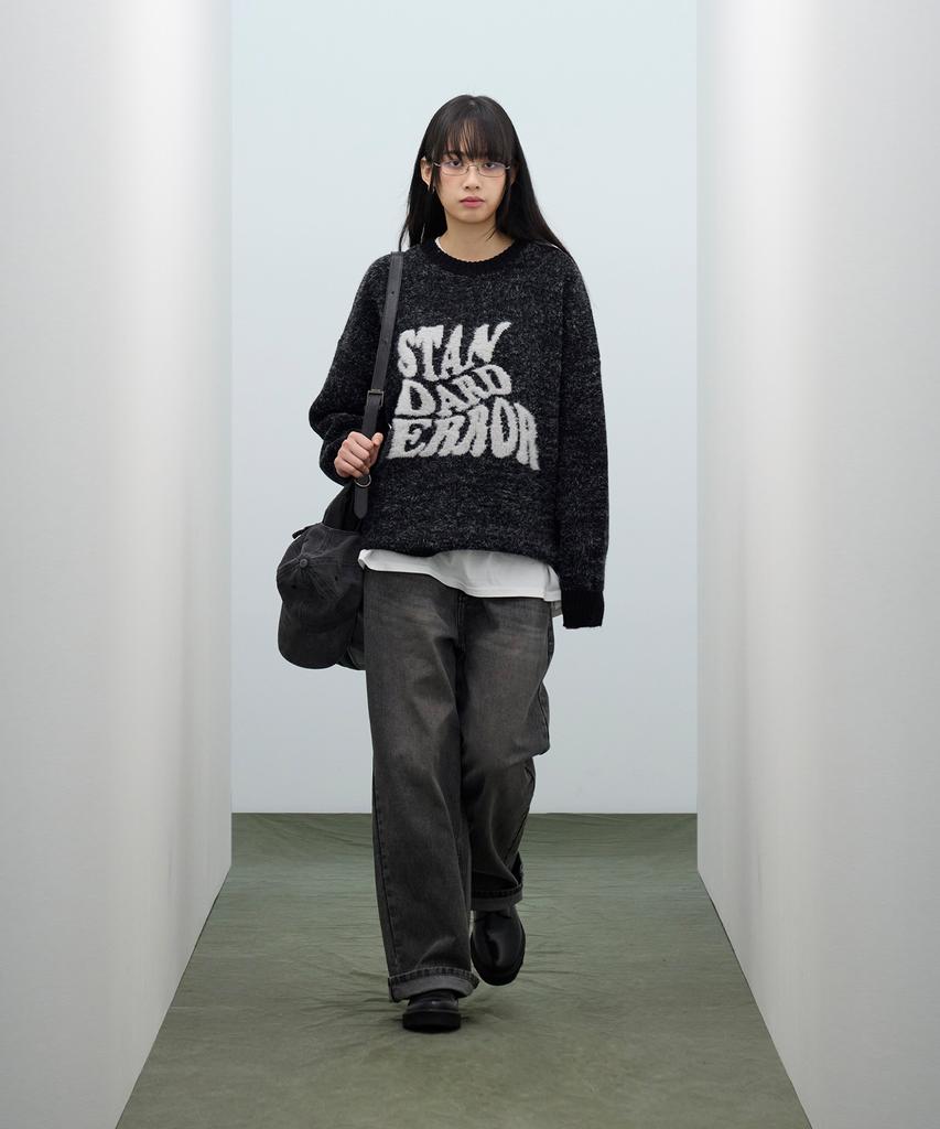 STANDARDERROR 87-Stan192 Pullover Brushed Lettering Jacquard Knit Black