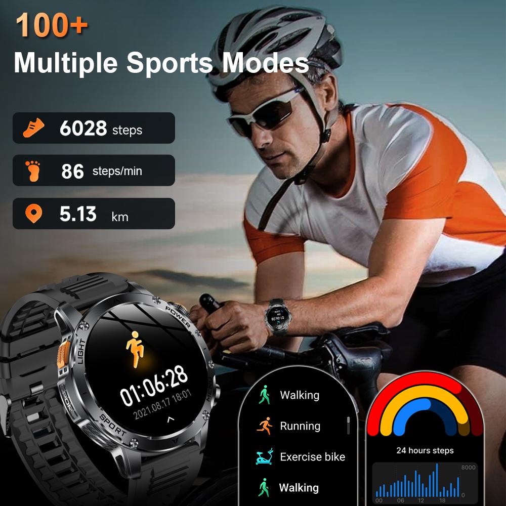 MEVADEN Neue 1,7-Zoll Herren Bluetooth Anruf Smartwatch Sport Fitness Tracker Herzfrequenzmesser LED Taschenlampe Smartwatch Für Android IOS 1000mAh AK87