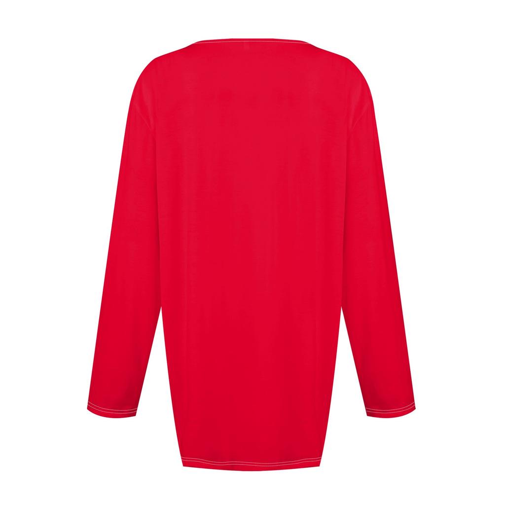 Women's Fashion Casual Color Long Sleeve Round Neck Cross Hem T-Shirt Top