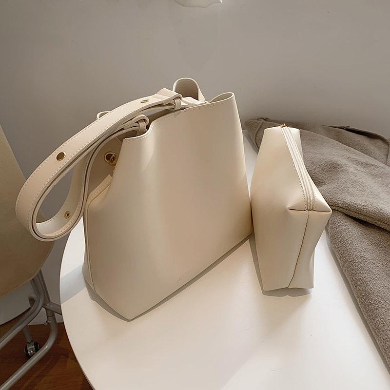 Casual Simple Commuting Soft PU Leather Bucket Bags Women Korean Style Fashion Large-Capacity Vintage All-Match Composite Bag