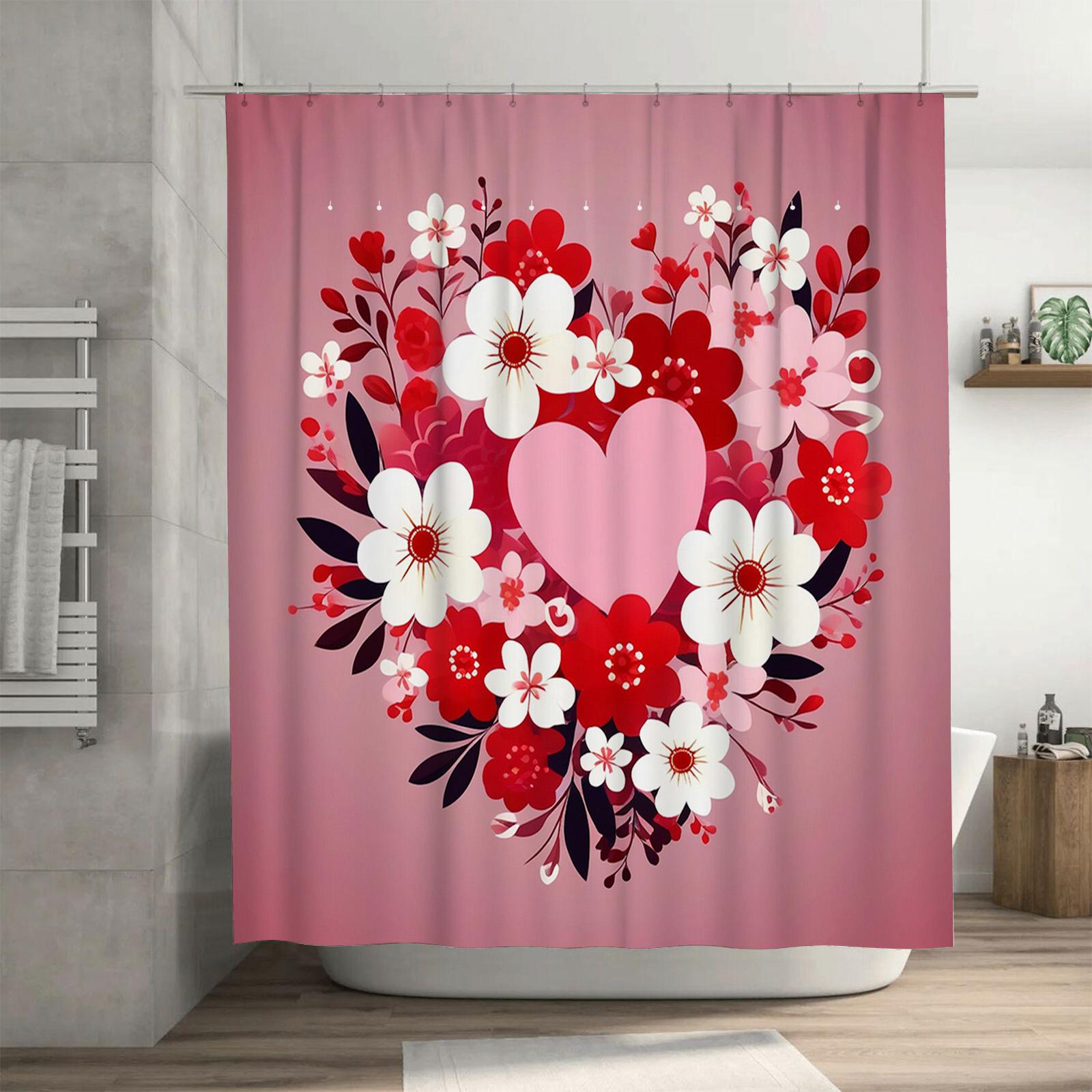 Floral Heart Shower Curtain - Romantic Bathroom Decor 90X180cm