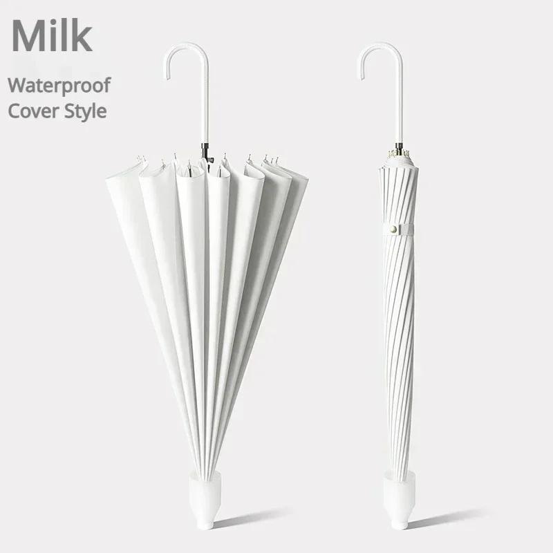 16 Bone Small Umbrella Long Straight Handle Umbrella PVC Waterproof Umbrella Upgraded Windproof Umbrella Outdoor Large Umbrella