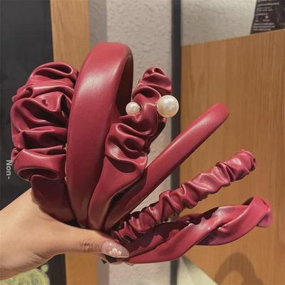 Ankola Red Leather High Skull Top Headband: Korean Autumn-Winter Retro Hong Kong Style for Ladies