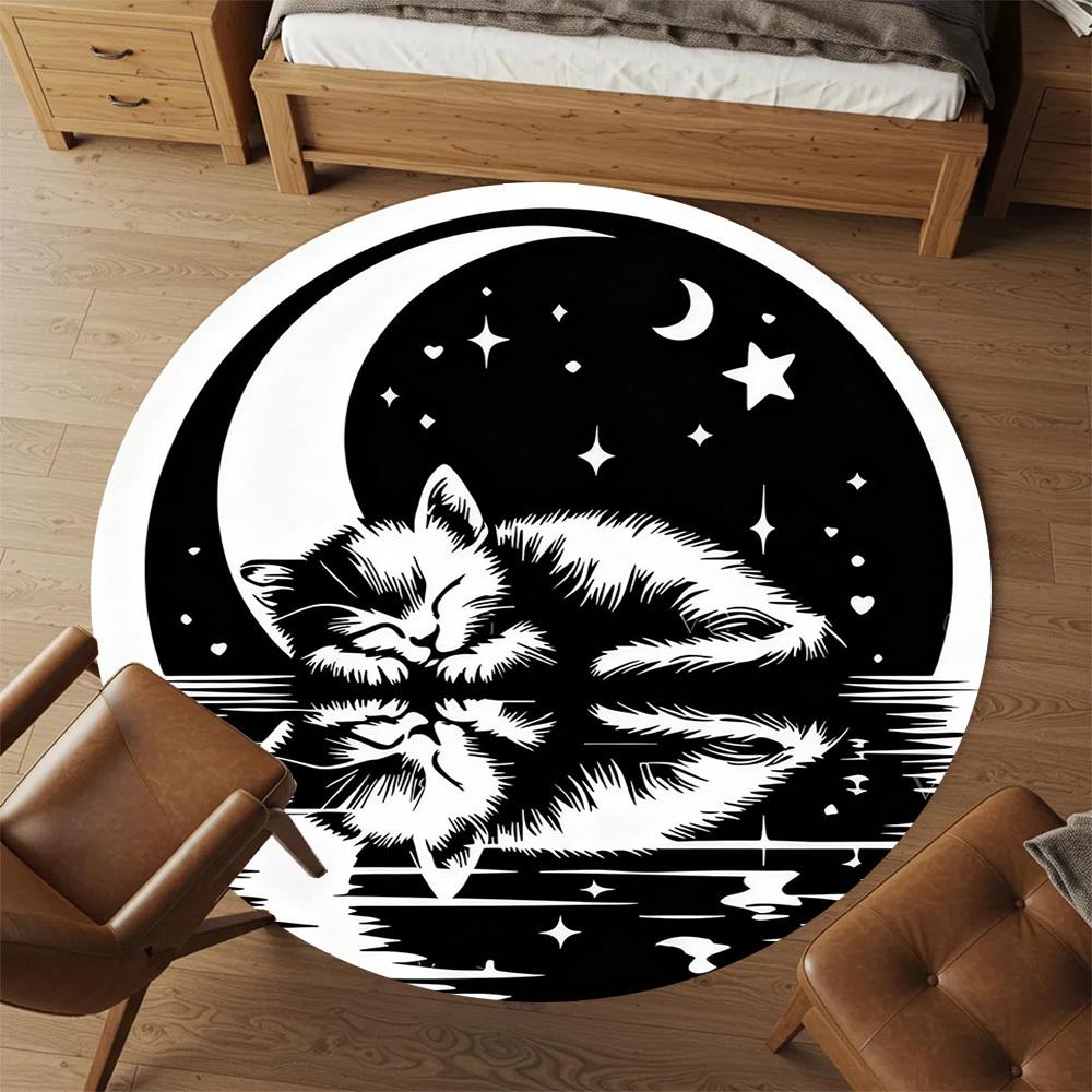1pc cat moon Round Chair mat office Area Rug - Non-Slip, Floor Mat for Office, Bedroom, Ideal home decor gift p0105038