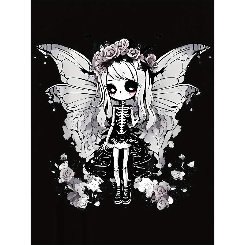 Women's Minimalist Floral Skull Angel Print T-Shirt Casual Short Sleeve Summer Holiday Top