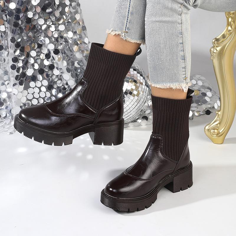 

Splicing wool boots short mending socks boots thick-soled thick high-heeled boots new Martin boots 3-3 boots 40