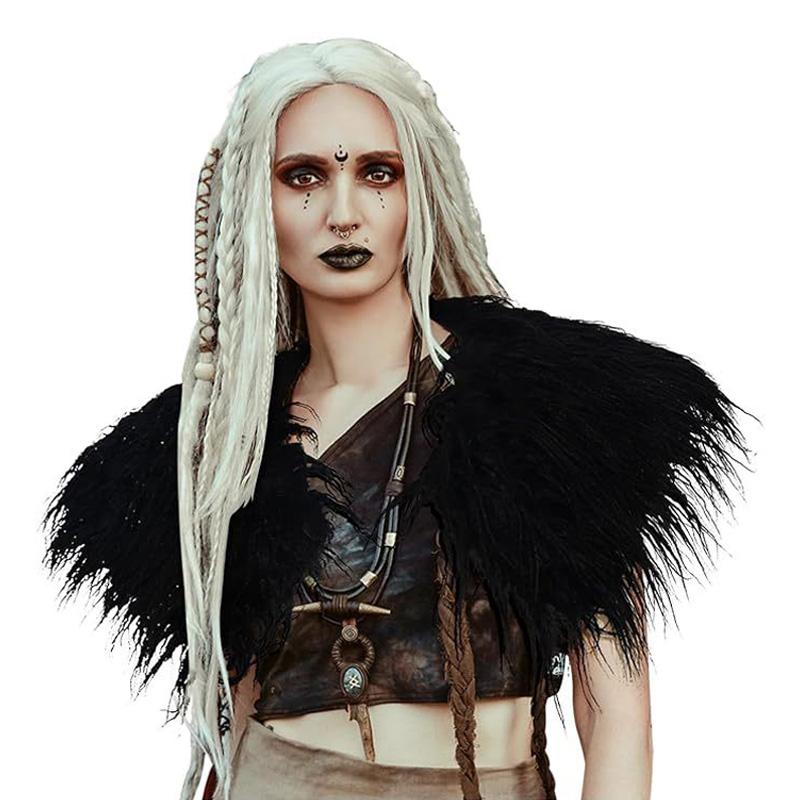 Fur Collar Winter Clothing Warrior Cloak Viking Queen Shawl Elegant Faux Fur Shawl