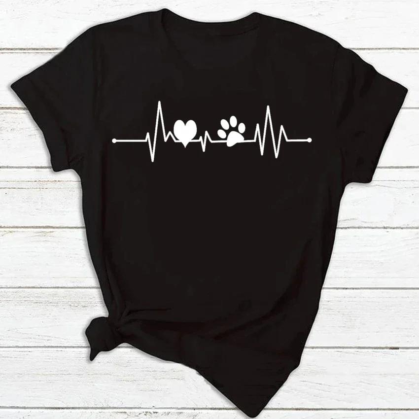 Unisex Women Dog Heartbeat Print Short Sleeve Tshirt Unisex Harajuku Casual Unisex and Womens Tshirt Clothing Street Tops Clothes