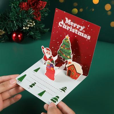 Festive Card 3D Xmas Greeting Cards Folding Blessing Message Christmas Card Pop-up Paper Wishes Card New Year Greeting
