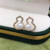 Natural freshwater pearl earrings, classic gourd retro micro inlaid zircon earrings, fashionable and versatile
