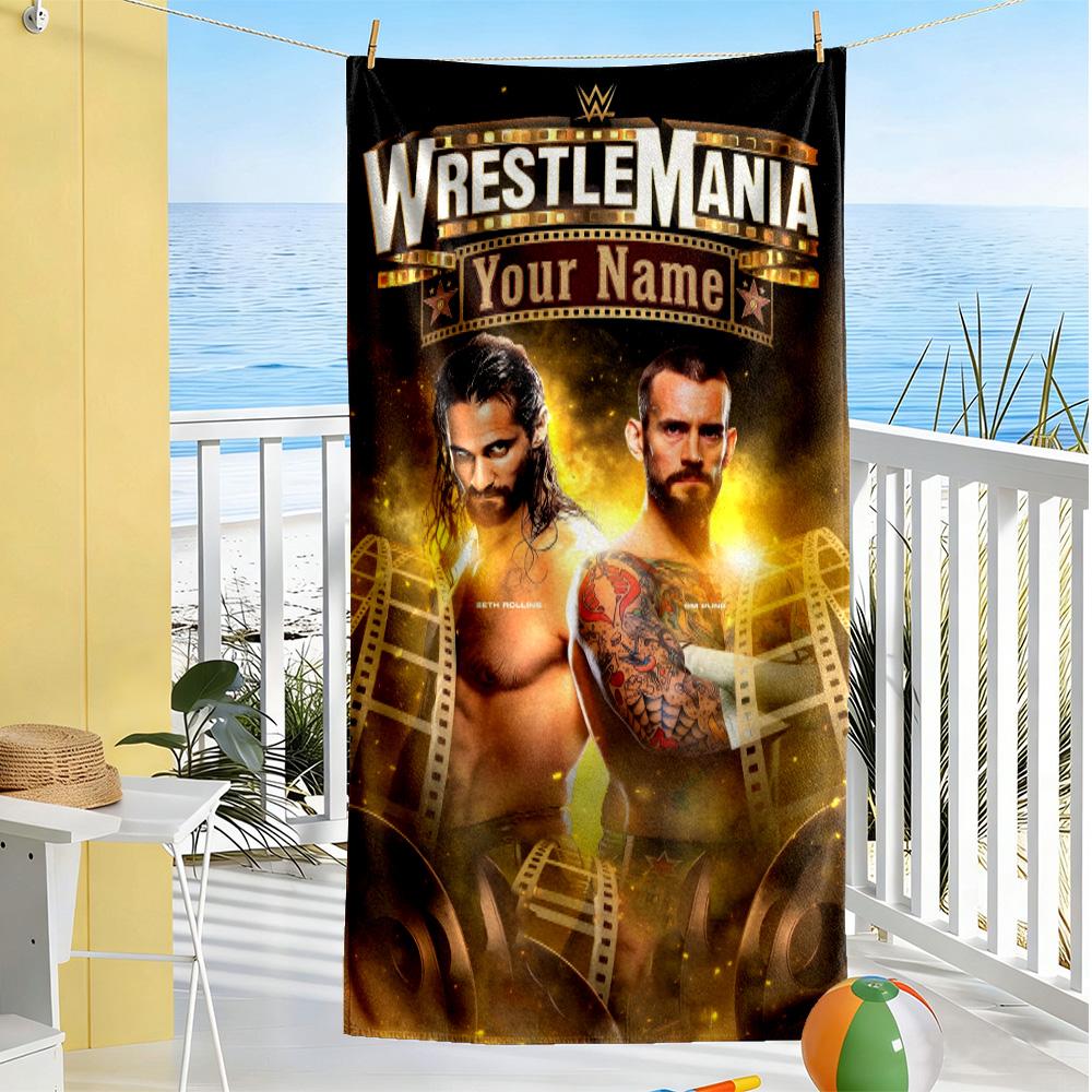 Wrestlemania Customize Text Beach Towel Soft Durable Quick-Dry Portable for SwimmingBeachCamping Travel Beach AccessoriesGym