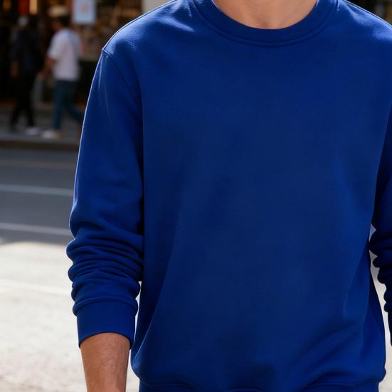 Men Fleece Lined Sweatshirt Long Sleeve Round Neck Thickened Pullover Warm Fall Winter Casual Sweatshirt for Street Work Daily Errands