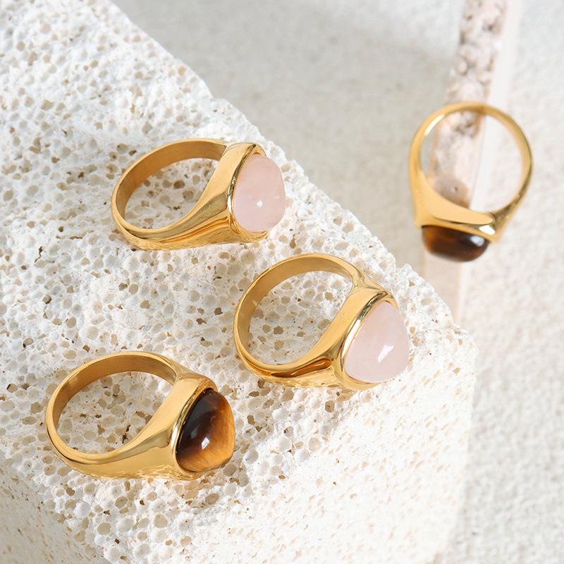 Vintage Edelstahl Tigerauge Stein Ring für Damen Türkisch Handgefertigt Einfacher Statement Ring Retro