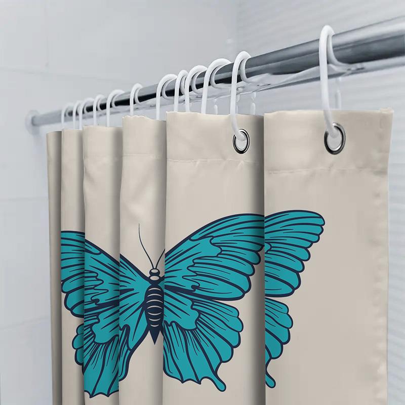 Blue Butterfly Shower Curtain Decorative Home Bath Accessories Printing Bathroom Wall Hanging Waterproof Fabric