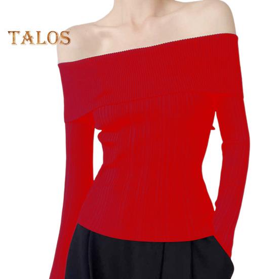 

Женские вязаные топы, сексуальные топы на одно плечо с длинным рукавом, облегающий пуловер, однотонная блузка в рубчик, повседневная одежда красный