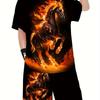 Boys' Casual Cool Flame Horse Pattern Short Sleeved T-shirt and Shorts Set