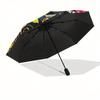 Owl, Stained Glass Automatic folding umbrella  simple eight rib design, bright color pattern, durable iron frame, ideal for travel and outdo