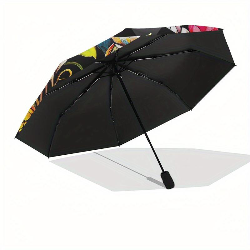 Owl, Stained Glass Automatic folding umbrella simple eight rib design, bright color pattern, durable iron frame, ideal for travel and outdo