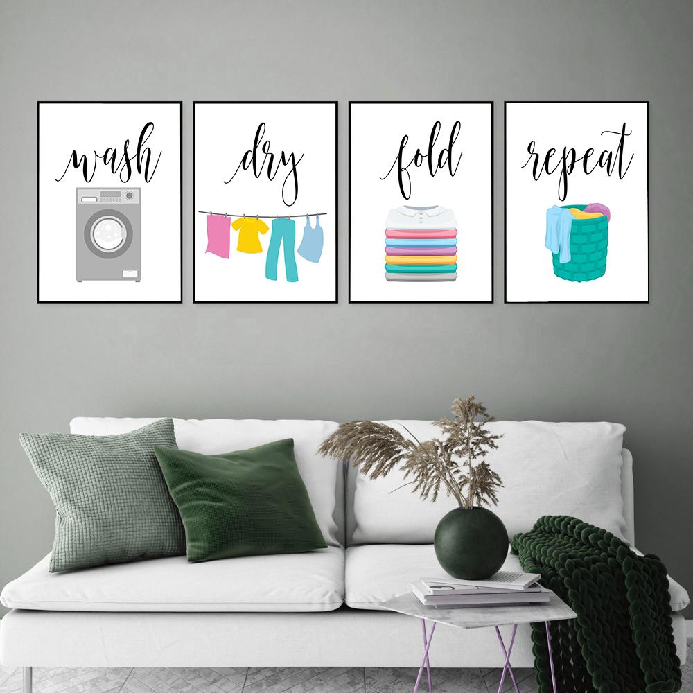 Wash Dry Fold Repeat Laundry Sign Colorful Wall Art Print Canvas Nordic Poster And Print Wall Pictures Utility Room Painting No Frame