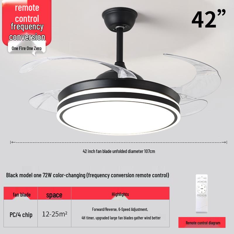 Smart Variable Frequency Ceiling Fan with Chandelier for Living Room, Bedroom, and Restaurant