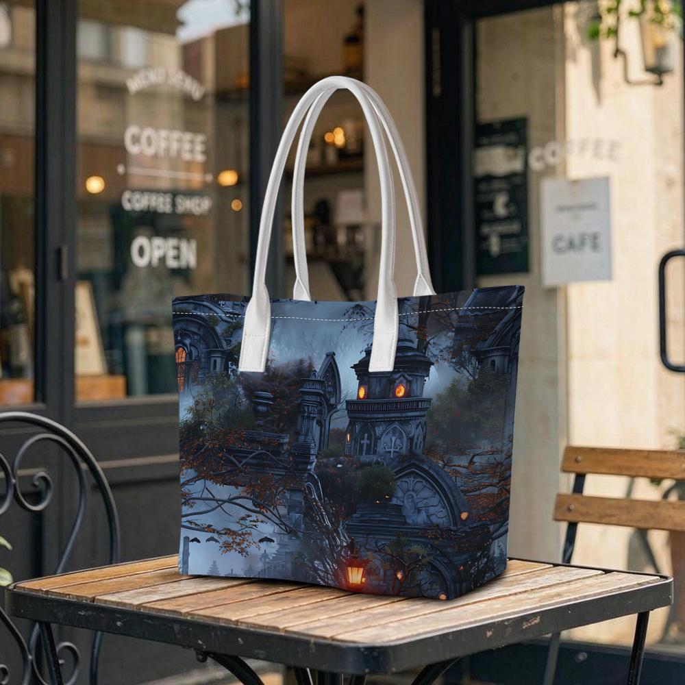 Gothic Dark Castle Printed Shoulder Tote Bag Stylish Casual Outdoor Carry Bag
