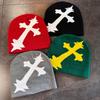 Y2K Knit Beanie Women Cross Warm Ear Flap Slouchy Hat Trendy Winter Cap