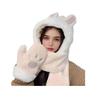 Women Hat Rabbit Ear Decor Thickened Warm 3 in 1 Hat Scarf Gloves Hiking Outings Shopping Winter Headwear
