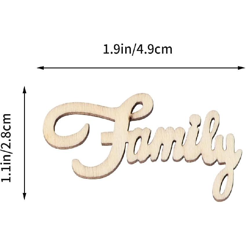 Amosfun 2x1.1'' Wedding Wooden Cutouts Mini Family Wooden Slices Embellishments for DIY Craft Decorations 15pcs