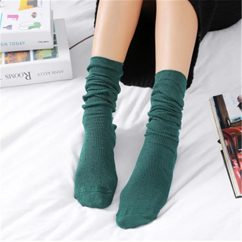 Japanese Korea High School Girls High Socks Loose Solid Colors Double Needles Knitting Cotton Long Socks Women