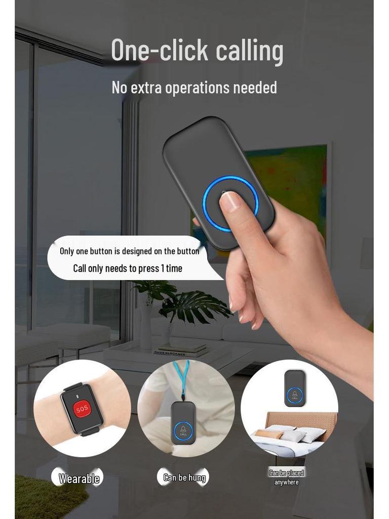 Elderly Wireless Emergency Alarm with Lanyard & Music Bracelet