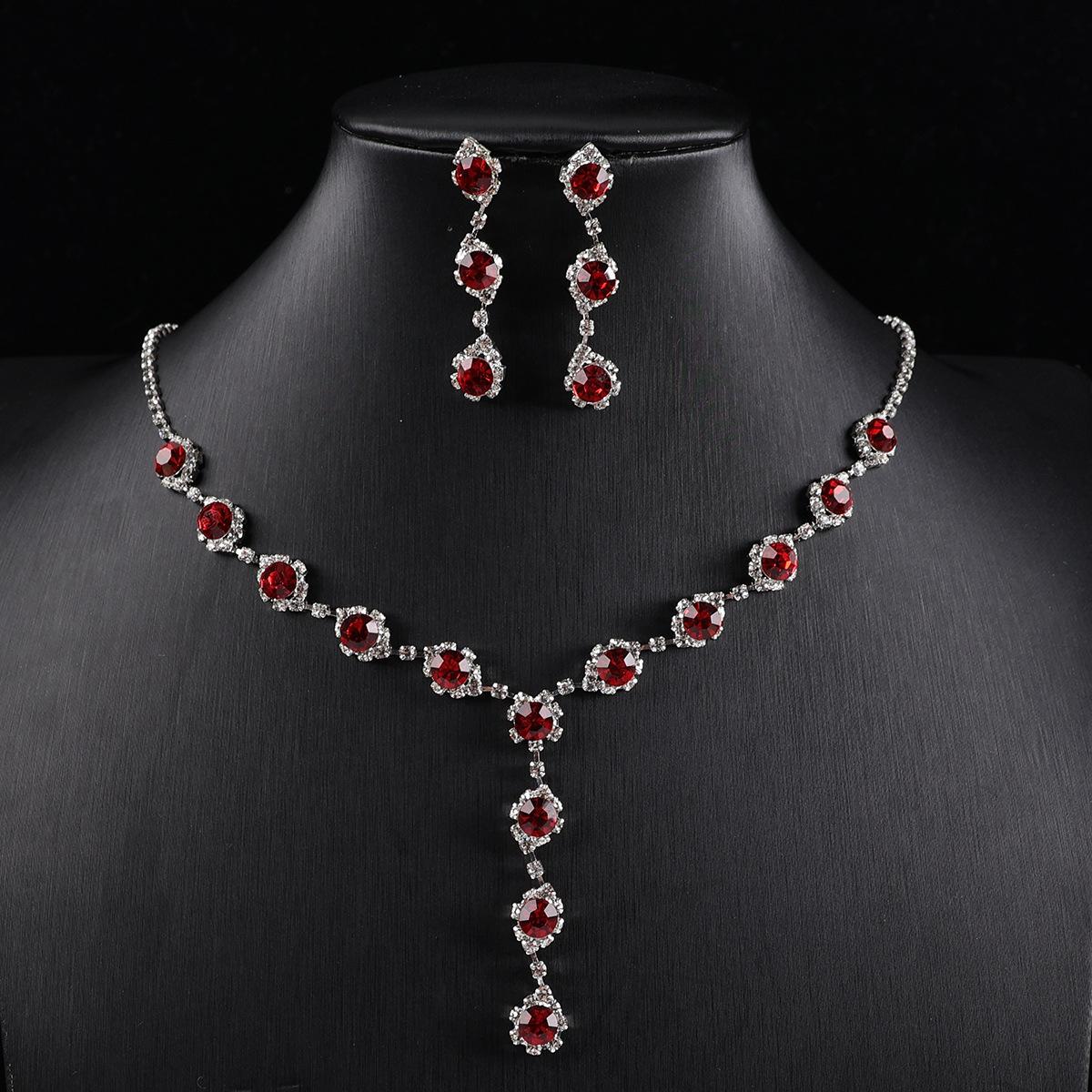 Simple Rhinestone Necklace, Versatile Jewelry, Bridesmaid Jewelry, Temperament Necklace, Earring Set.