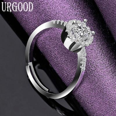 925 Sterling Silver AAA Round Zircon Open Ring Fashion Jewelry