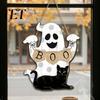 Childlike Party Supplies for Kids Cute White Ghost Wooden Door Hanger Sign with Black Cat BOO Retro Fall Seasonal Wall Art Banner, Waterproof