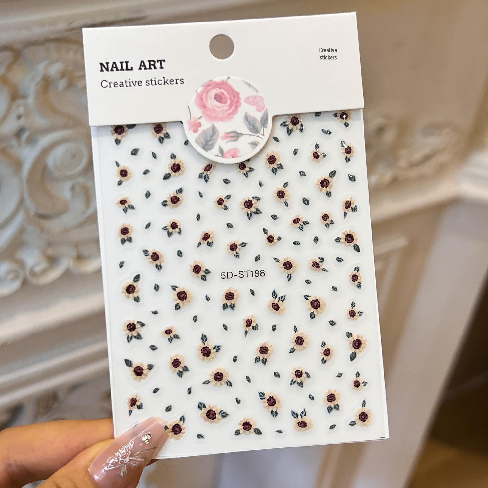 

3D и 5D Рельефные Цветочные Наклейки для Ногтей - Высококлассный Стиль Xiaohongshu