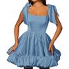 1011 new European and American style evening dress square neck bow satin tutu skirt thin birthday party dance dress