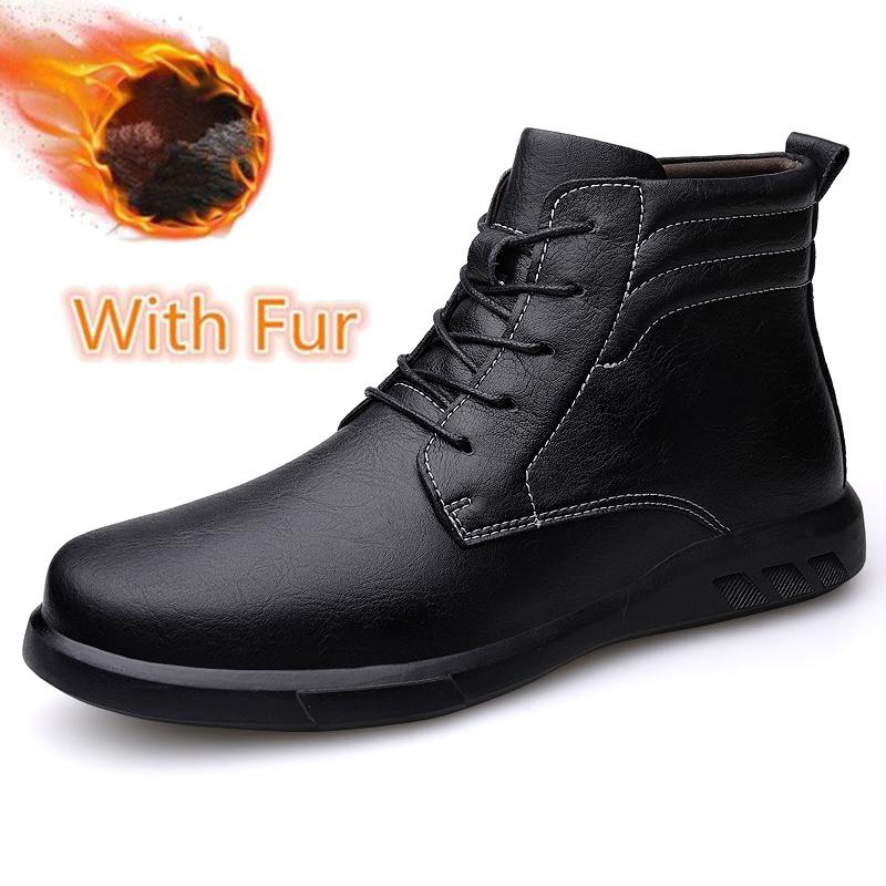 Luxury Brand Mens Ankle Boots Casual Outdoor Sneakers Genuine Leather Men Warm Winter Shoes Top Quality Man Business Basic Boots